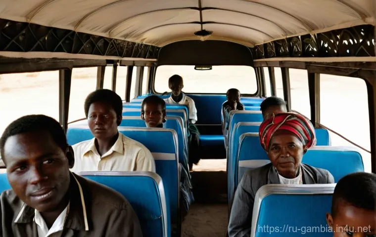 감비아와 세네갈 크로스보더 여행 - **A West African "Bush Taxi" Journey:** A realistic and detailed depiction of the interior of a crow...