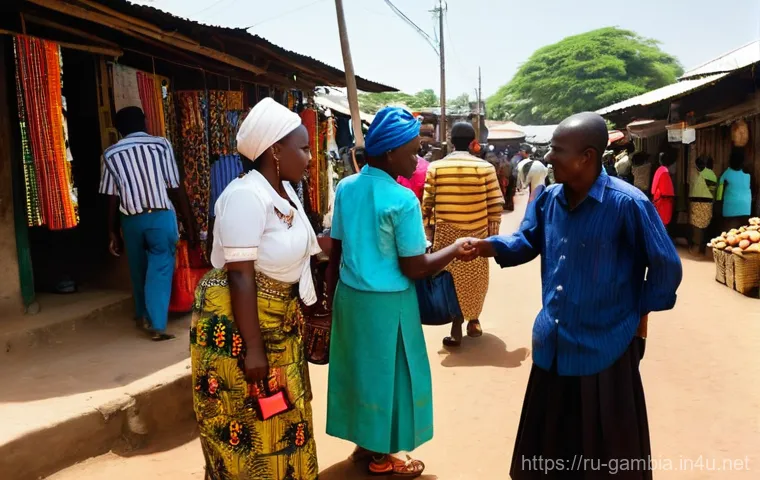 감비아와 세네갈 크로스보더 여행 - **Gambia-Senegal Border Crossing:** A serene yet active scene at a border post between Gambia and Se...