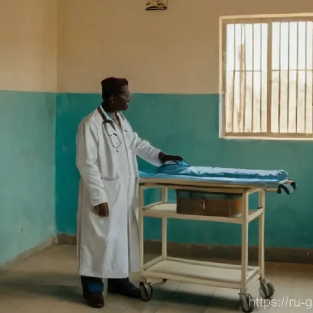 감비아 병원 및 의료 시스템 - **Gambian State Hospital Consultation:** A compassionate, middle-aged Gambian male doctor, wearing a...