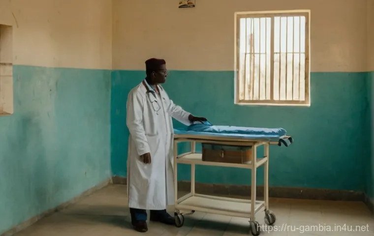감비아 병원 및 의료 시스템 - **Gambian State Hospital Consultation:** A compassionate, middle-aged Gambian male doctor, wearing a...