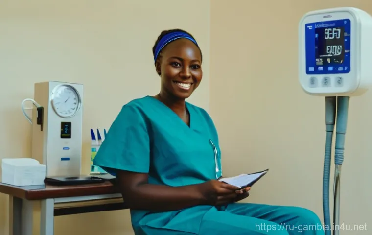 감비아 병원 및 의료 시스템 - **Gambian State Hospital Consultation:** A compassionate, middle-aged Gambian male doctor, wearing a...