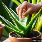 Home 23 감비아 허브 의학 - A vibrant close-up scene of a Gambian aloe vera plant with thick, fleshy green leaves featuring a tr...