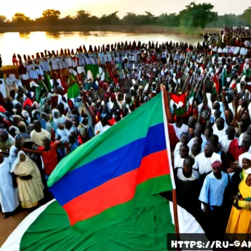 Home 17 감비아의 역사적 사건 - Photorealistic historical reenactment of The Gambia’s independence celebration in 1965, a large crow...