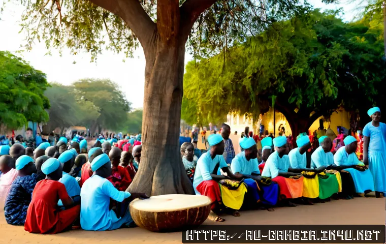 Home 17 감비아 길거리 공연 문화 - Photorealistic street performance in Banjul, The Gambia, skilled West African drummers and kora musi...